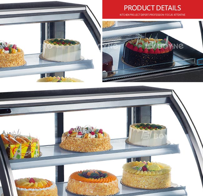 2 Shelf Elegance Curve Counter Top Cake Display Fridge Showcase With Marble Base