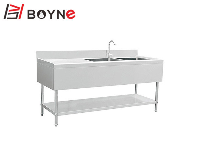304 Stainless Steel Double Sink Bench , Easy Assemble Commercial