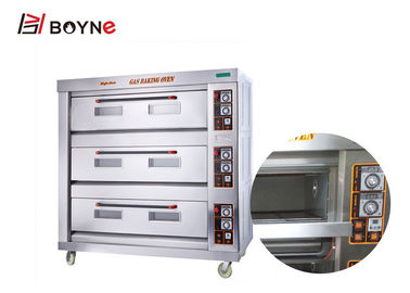 Three Decks Commercial Gas Bread Ovens , Economic Gas Power Commercial Bread Baking Oven