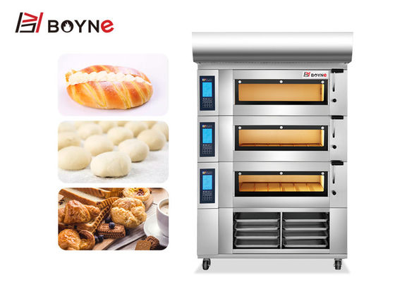 6 Plate Commercial Bakery Kitchen Equipment 3 Deck Oven LCD Intelligent Control