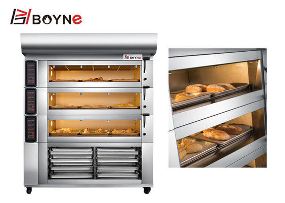 Electric Stainless Steel Bakery Oven With Three Deck 8 Trays Cabinet