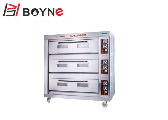 Three Decks Commercial Gas Bread Ovens , Economic Gas Power Commercial Bread Baking Oven