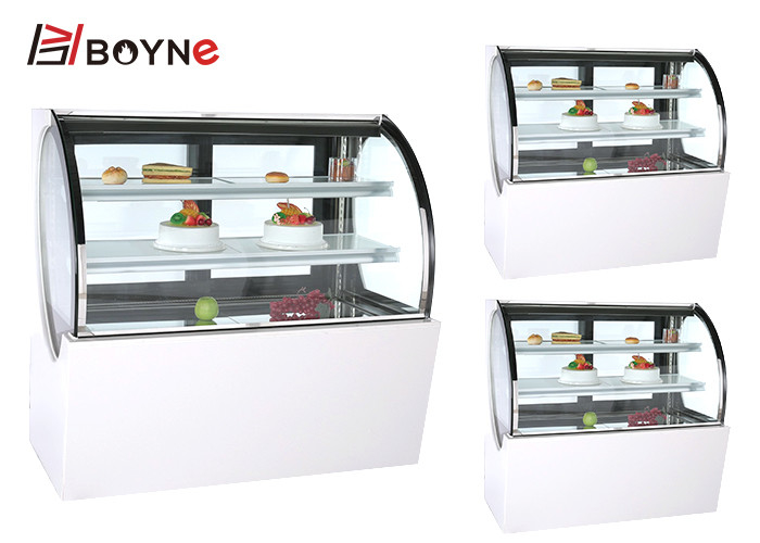 White Colour Arc Shape Bakery Pastry Display Chiller Slide Door Cabinet