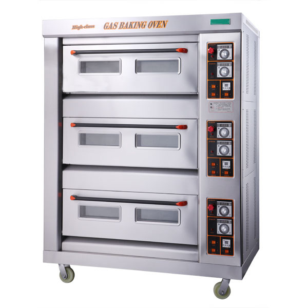 Gas Industrial Baking Oven Three Deck Six Tray Layer Controlled